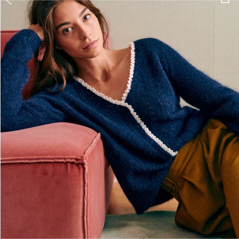 Women's Navy Blue Sweater with White Trim